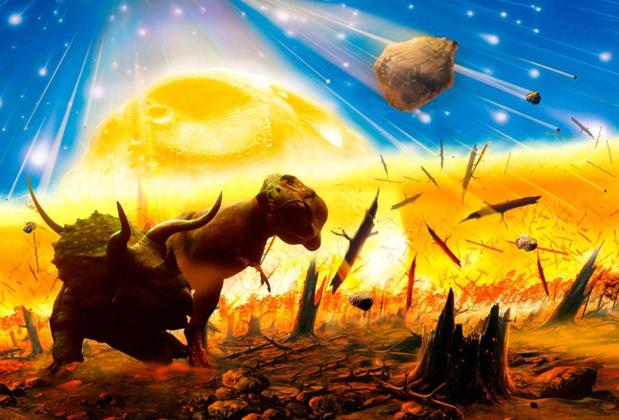 Representación del cataclismo. El 75 por ciento de las especies animales y vegetales desapareció