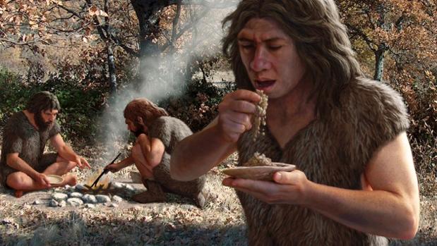 Neandertales durante una comida