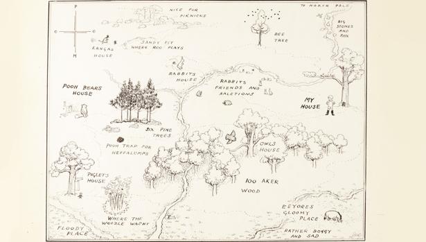El mapa original del Bosque de los Cien Acres, obra de Ernest Howard Shepard