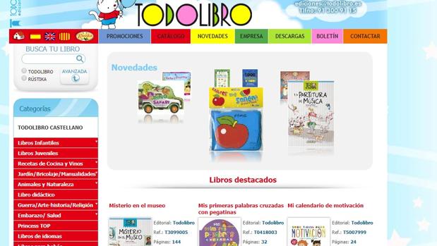 Pantallazo de la página web de Todolibro, editorial de los libros infantiles denunciados por FACUA