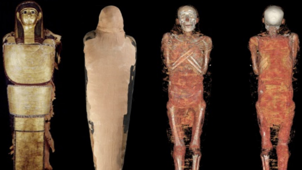 Composición de cuerpo entero de Nespamedu, con cartonaje y vendaje