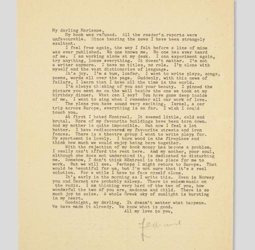 La carta «Alone with the vast dictionaries of language» («A solas con los vastos diccionarios de la lengua»), escrita por Leonard Cohen