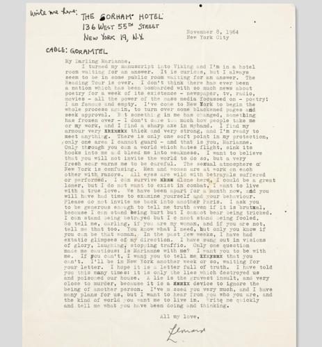 La carta «I am famous and empty» («Soy famoso y estoy vacío»), firmada por Leonard Cohen