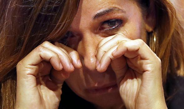 Alicia Sánchez-Camacho, emocionada, tras su discurso de despedida en el XIV congreso del PP catalán, hoy