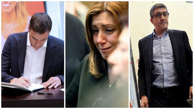 Pedro Sánchez, Susana Díaz y Patxi López, en la capilla ardiente de Carme Chacón