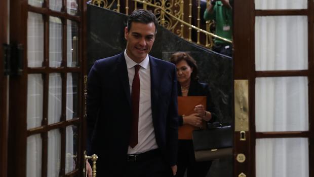 El presidente del Gobierno, Pedro Sánchez, en el Congreso ayer durante la sesión de control al Ejecutivo
