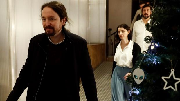 El líder de Unidos Podemos, Pablo Iglesias, antes de la última reunión del espacio Rumbo 2020