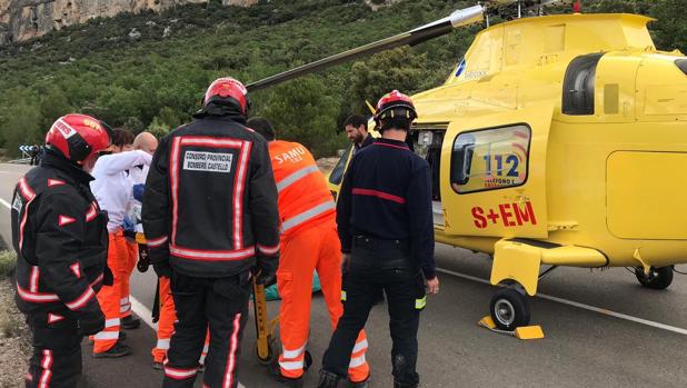Imagen del rescate del motorista de Forcall