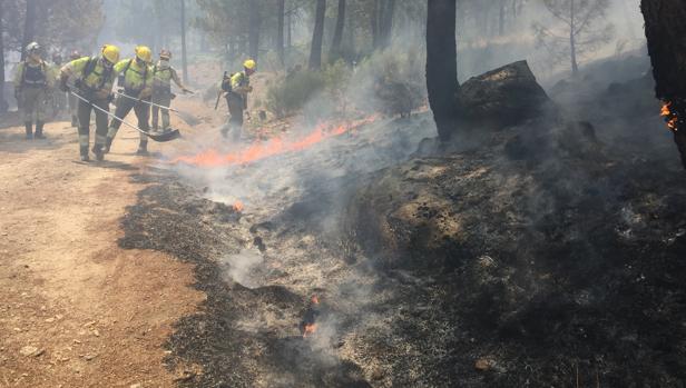 Imagen de las labores de extinción del fuego en Gavilanes (Ávila)