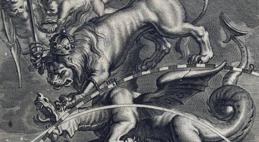 Alegoría de la conquista de Portugal (un dragón) por el León Hispano