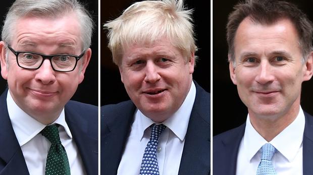 De izquierda a derecha, Michael Gove, Boris Johnson y Jeremy Hunt